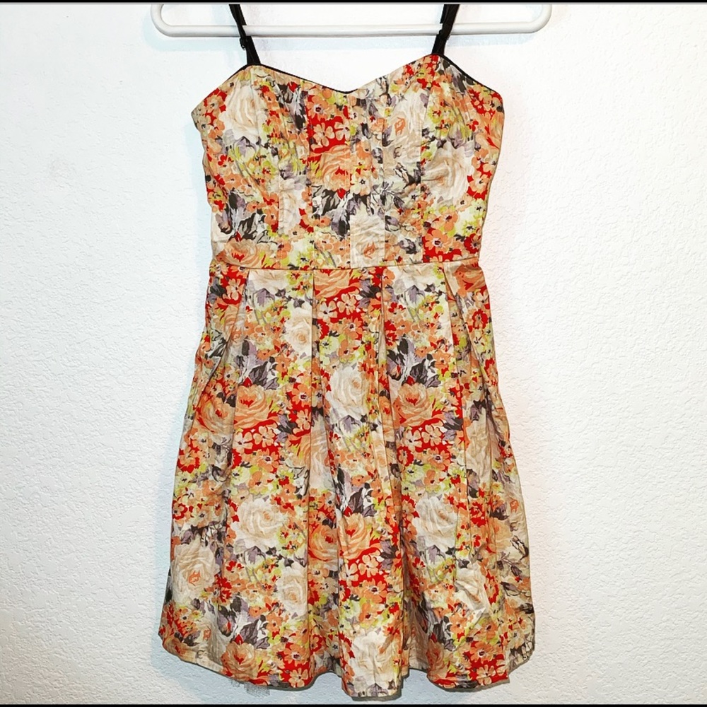 GIRLS FLORAL DRESS PLEATED LINED